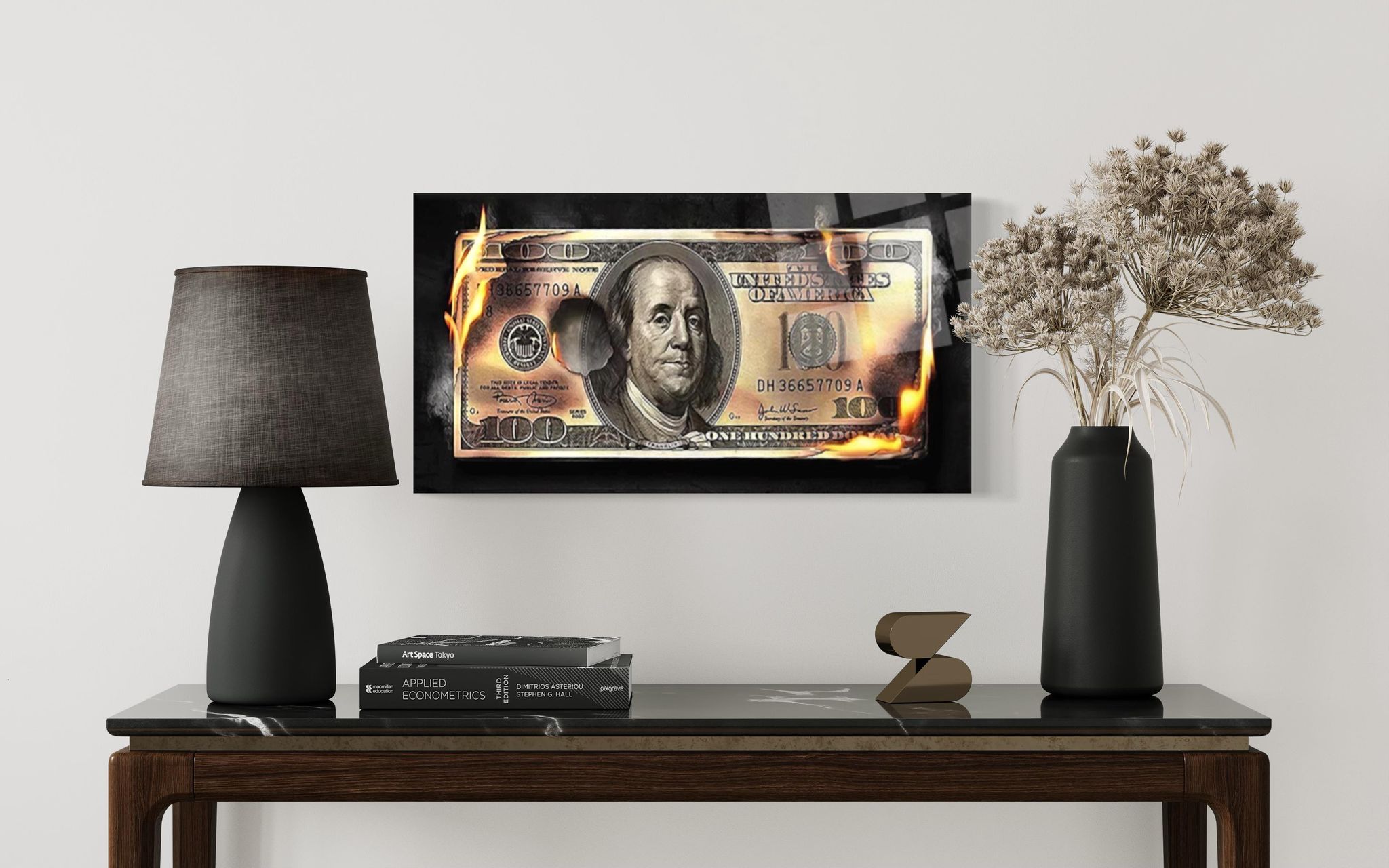 Brennende 100-Dollar-Schein-Wandkunst