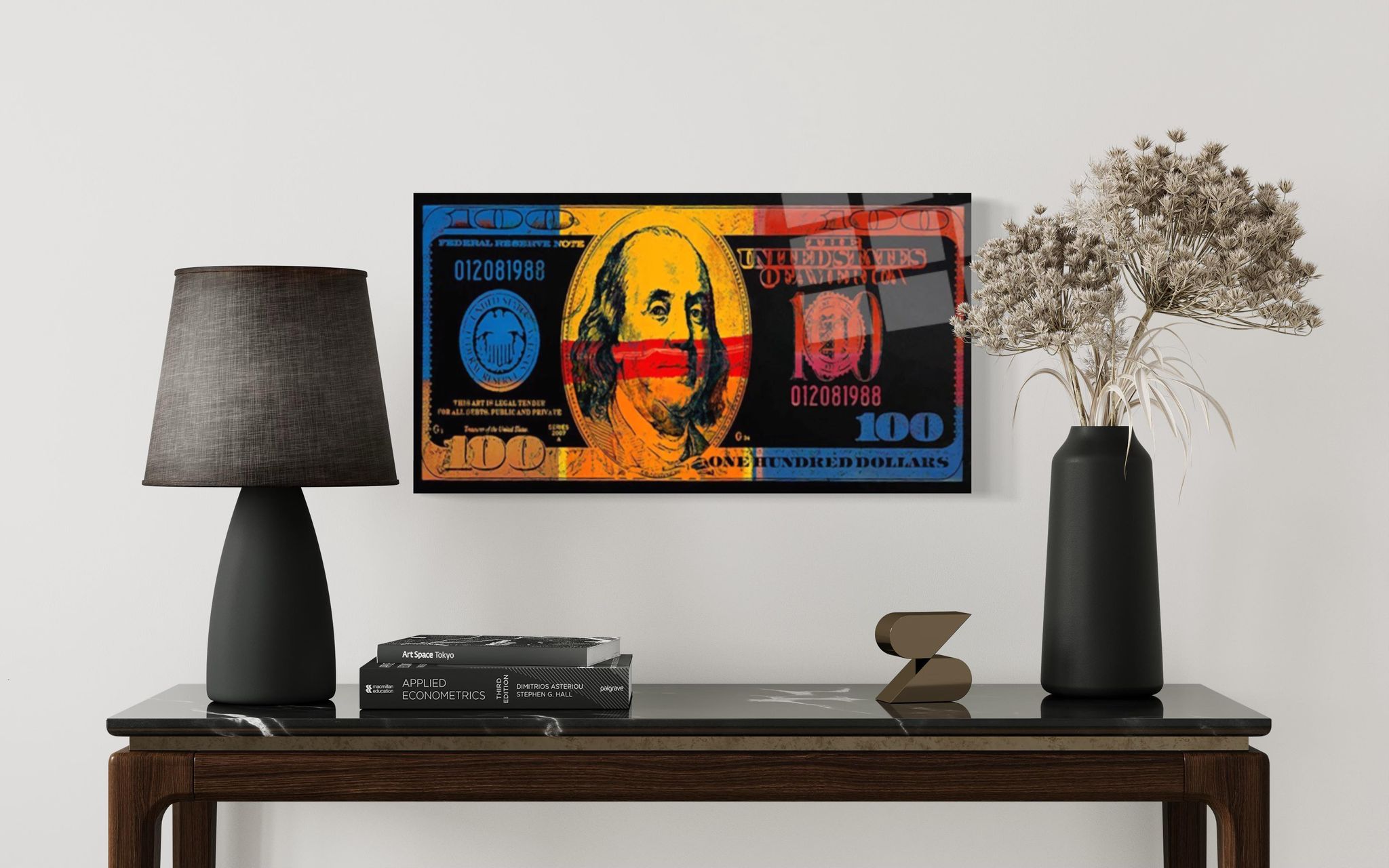 Abstrakter blau-roter Dollarschein 6 Wandkunst – Glaskunstgeschäft