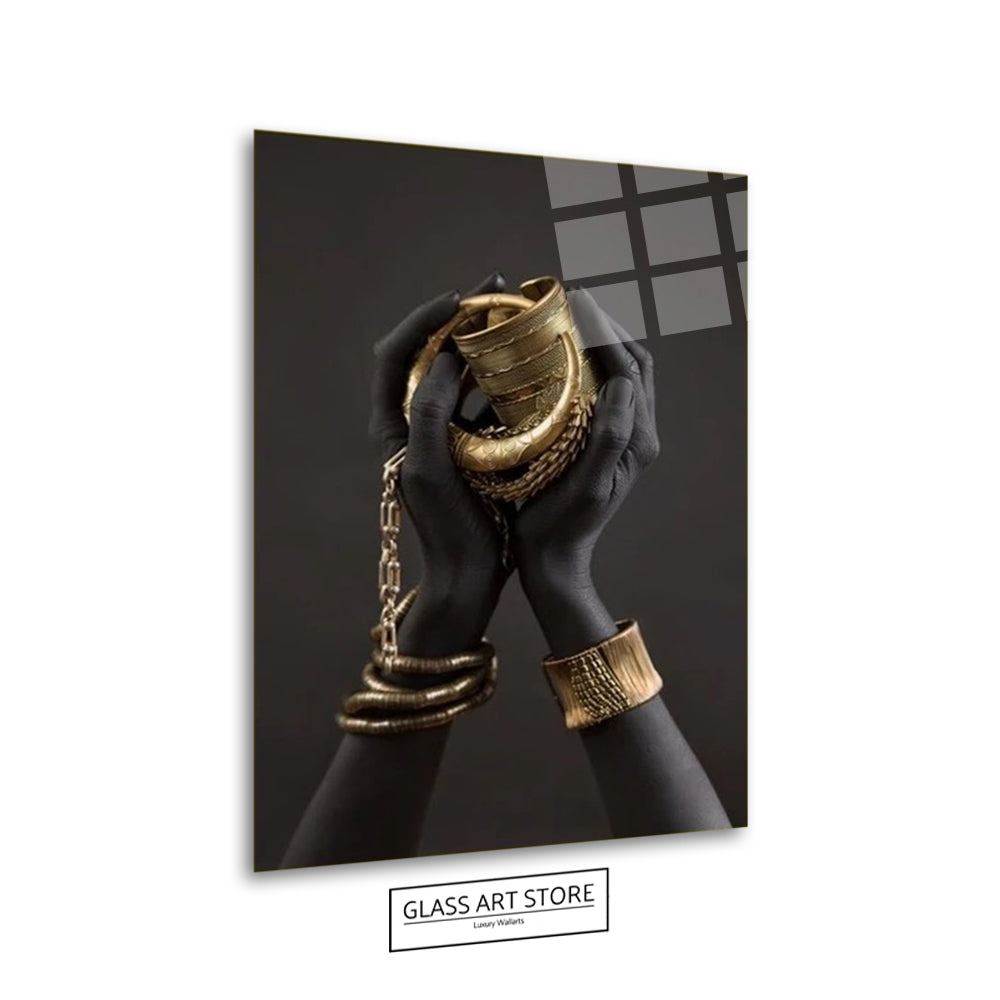 Hands & Golden Jewelry Wall Art