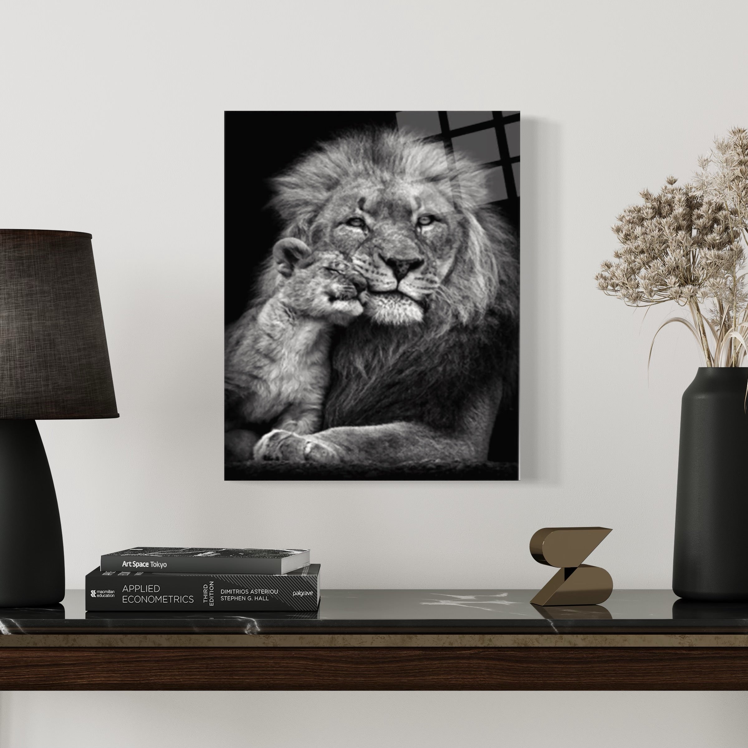 Lion & Cub Black & White Wall Art