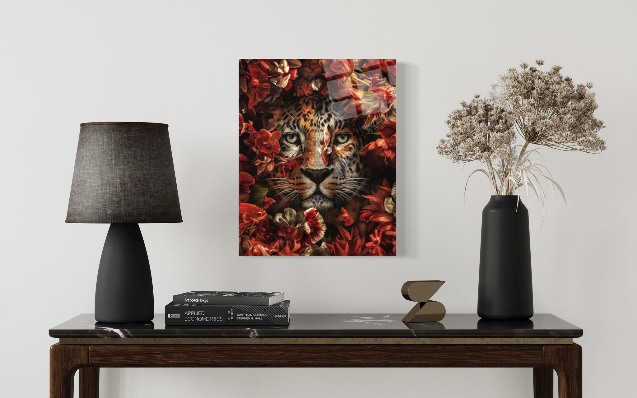 Wandkunst mit Geparden und Blumen