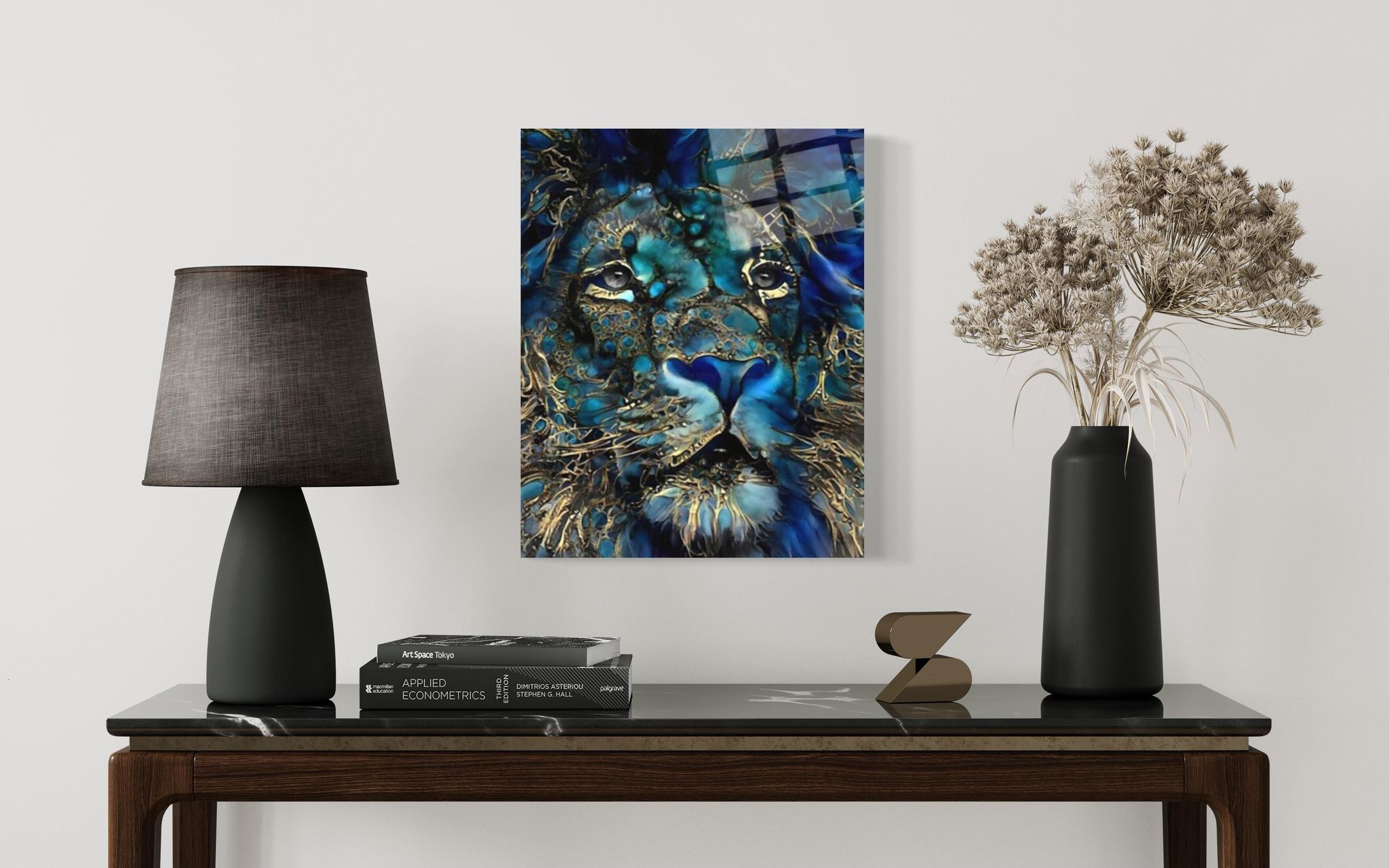 Abstract Lion Blue &amp; White - Glass Art Store