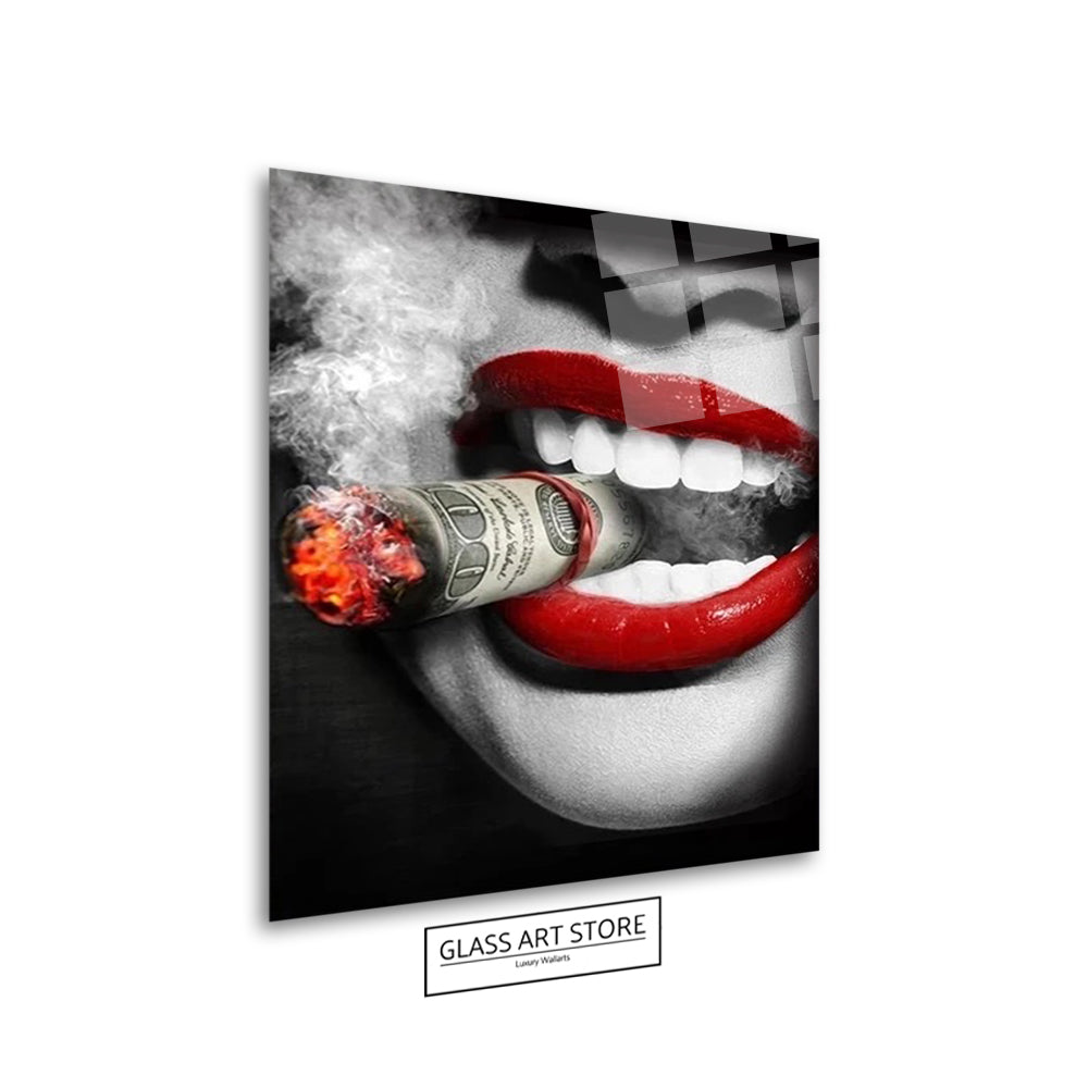 Rote Lippen rauchende Zigarre Wandkunst