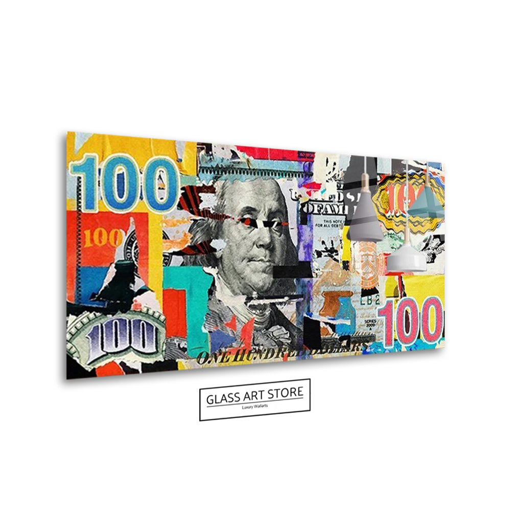 Abstract 100 Dollar Bill 3 Wall Art - Glass Art Store