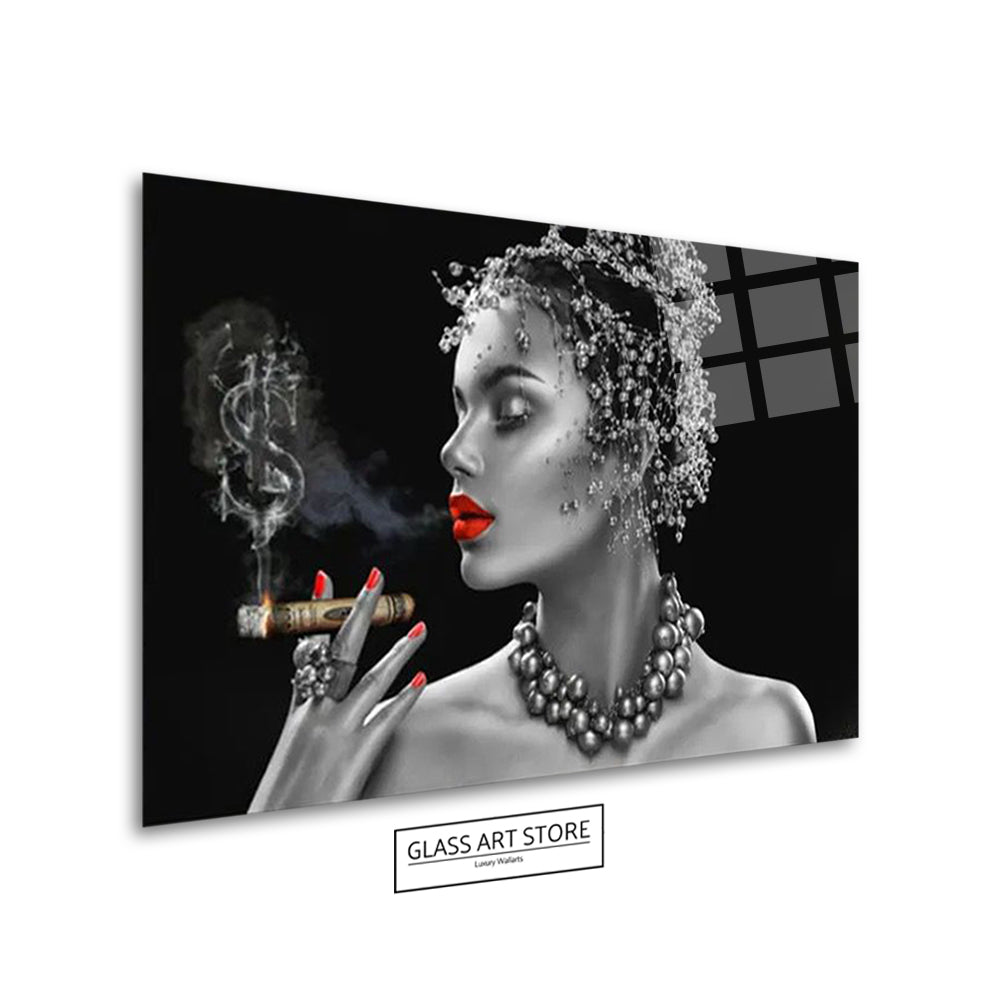 Rote Lippen rauchende Zigarre Wandkunst