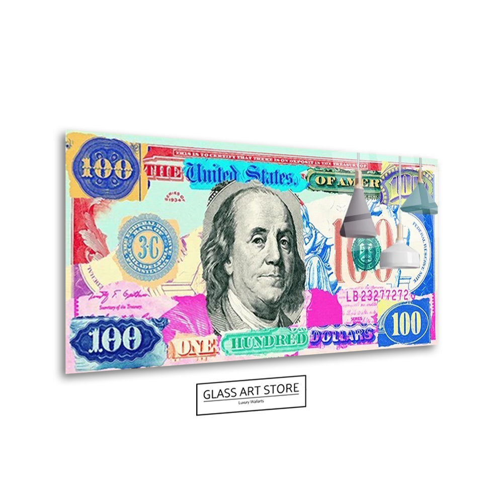 Abstract 100 Dollar Bill 4 Wall Art - Glass Art Store