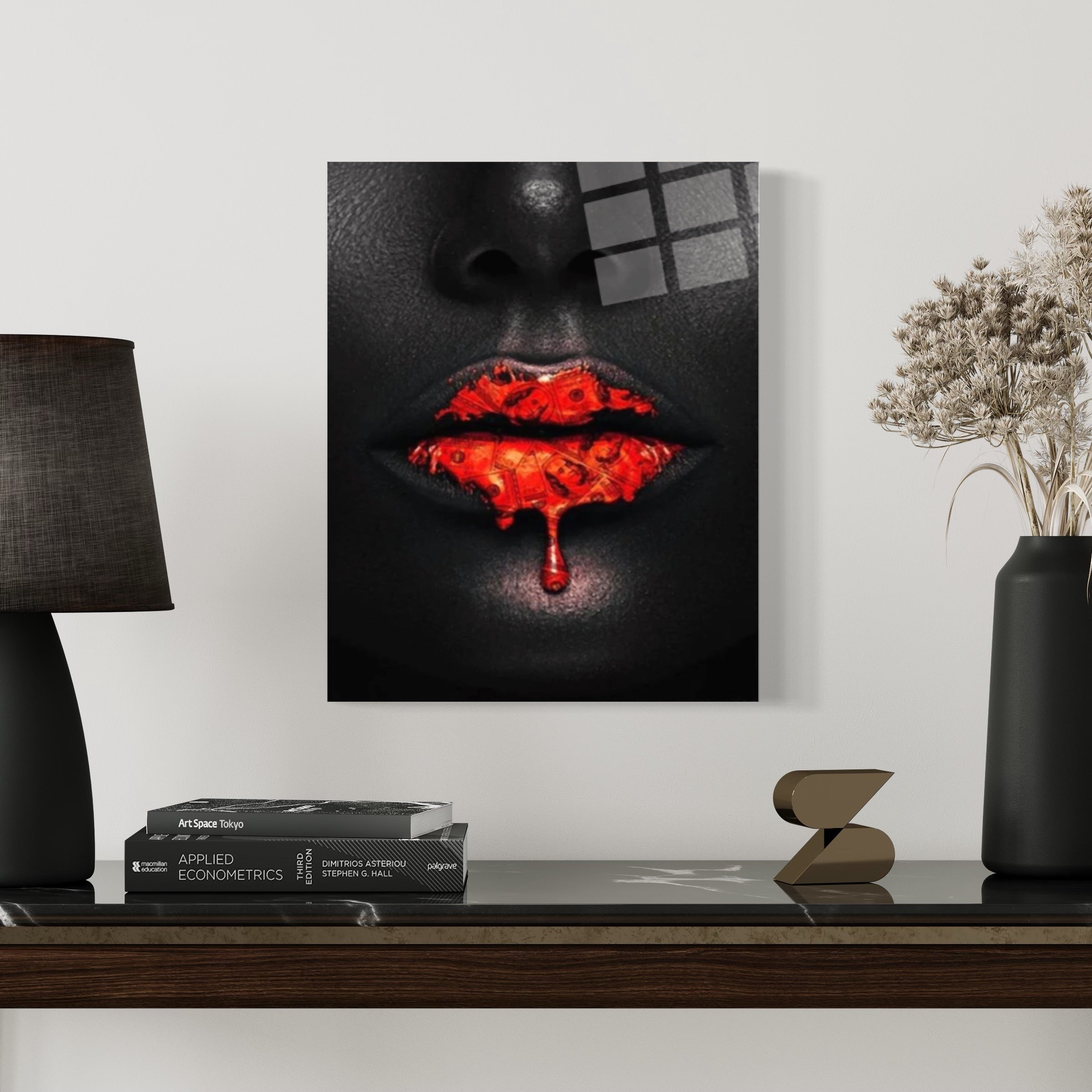 Lippen Schwarz &amp; Rot Wandkunst
