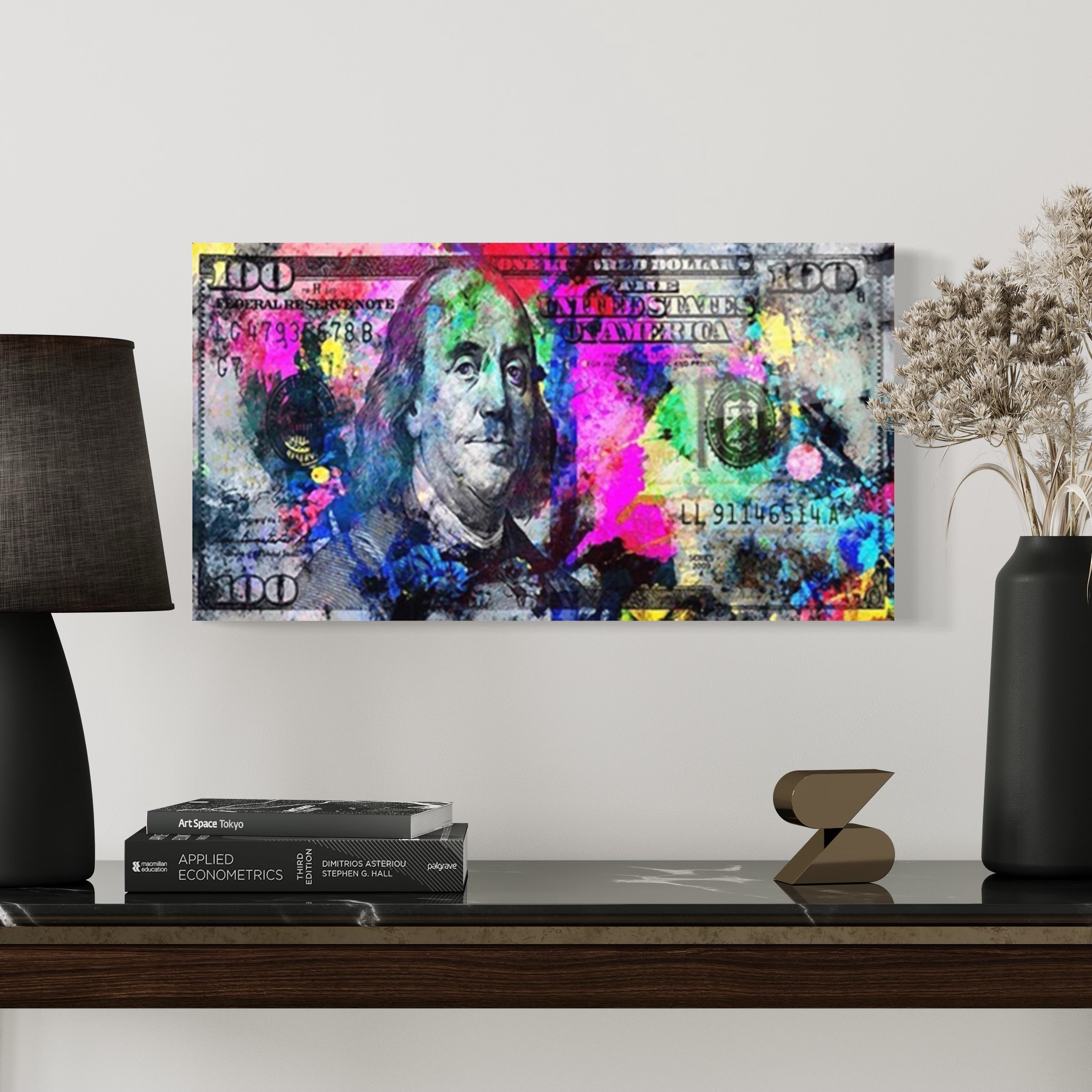 Rosa und schwarze 100-Dollar-Schein-Wandkunst