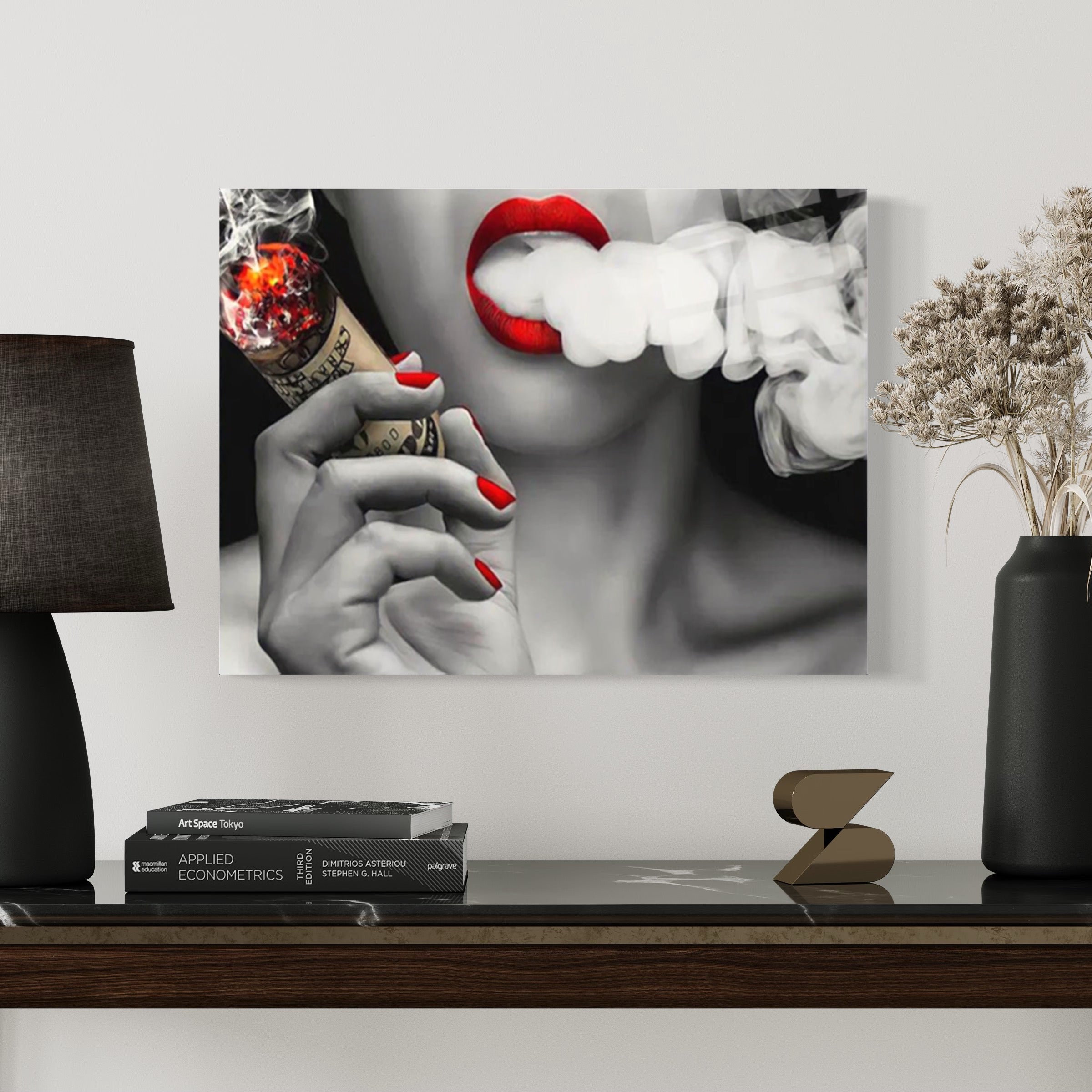 Rote Lippen rauchende Zigarre 2 Wandkunst