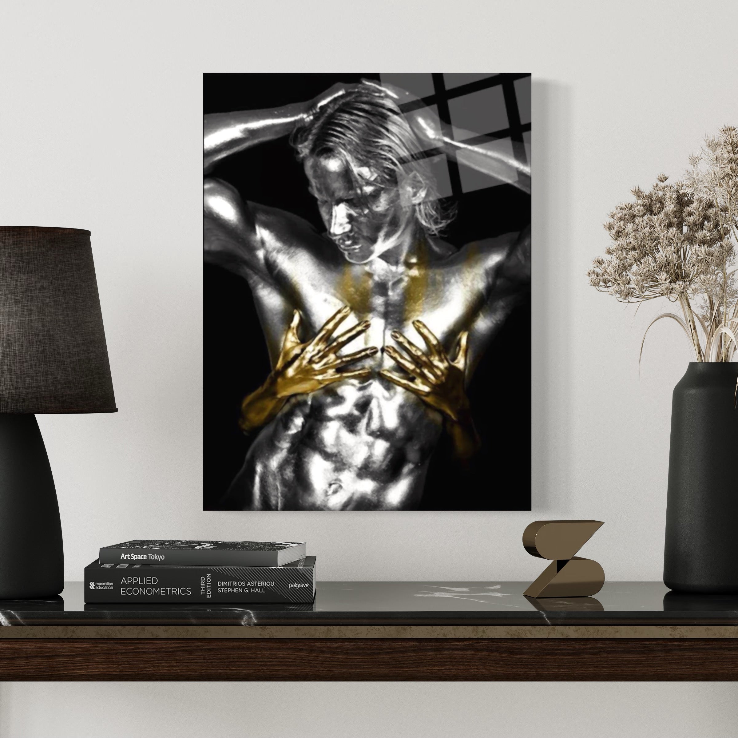 Silberner Mann Goldene Hände Wandkunst