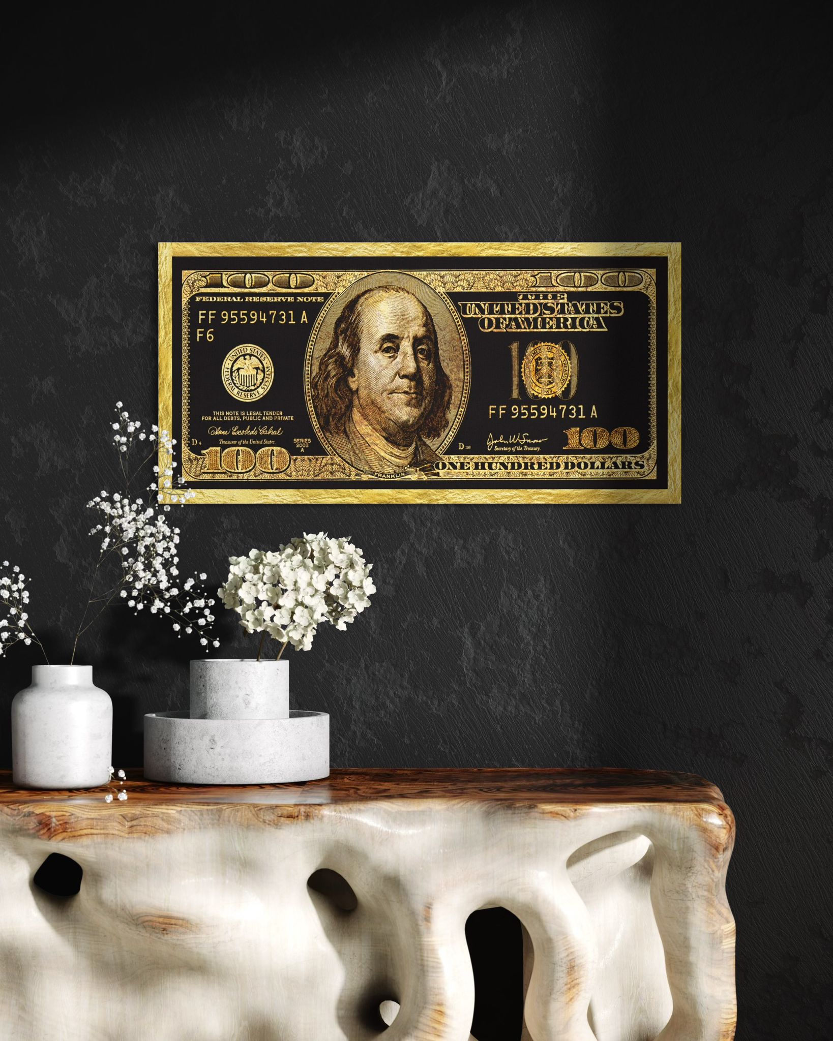 Goldene Dollarschein-Wandkunst