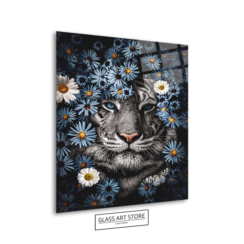 White Tiger & Flowers Wall Art