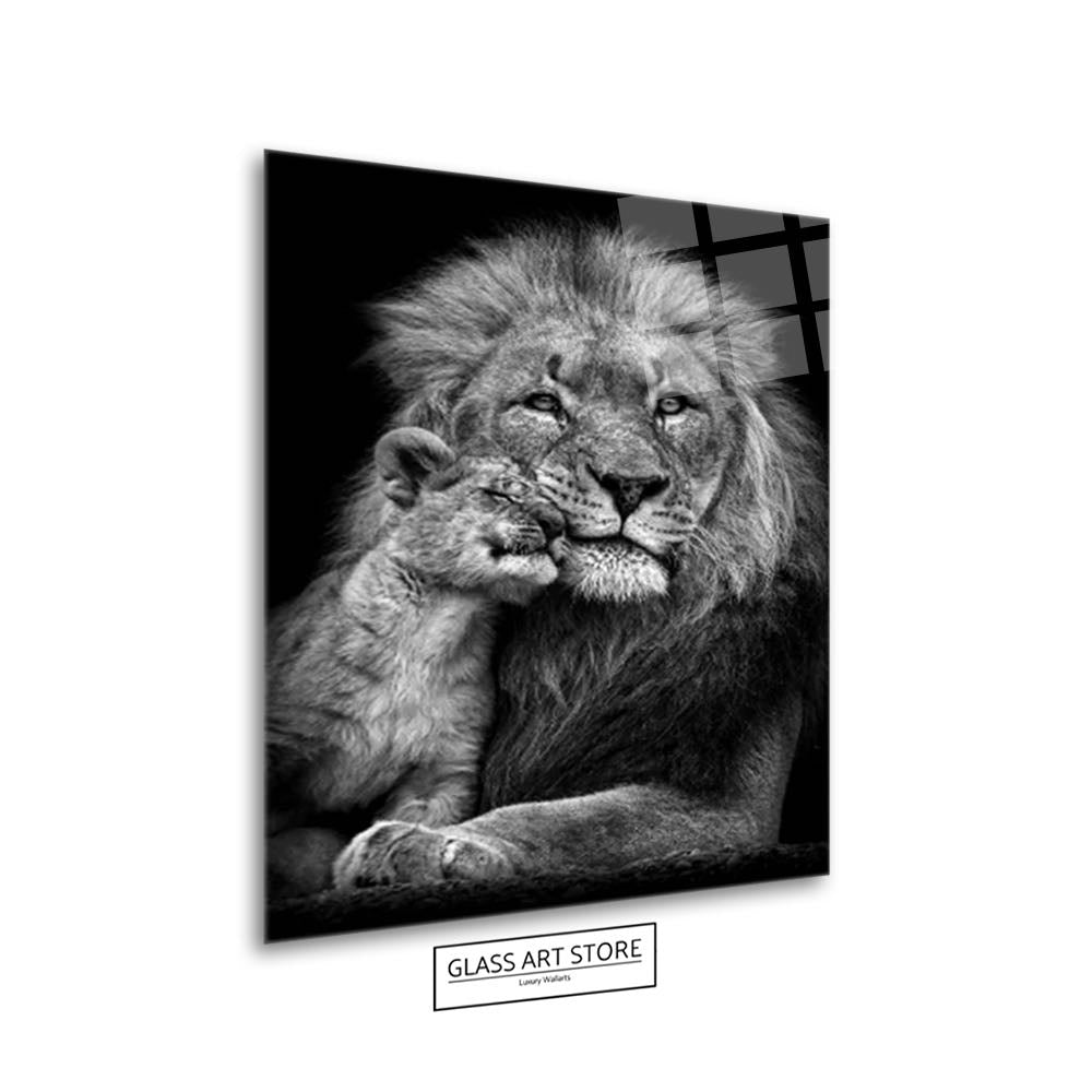 Lion & Cub Black & White Wall Art