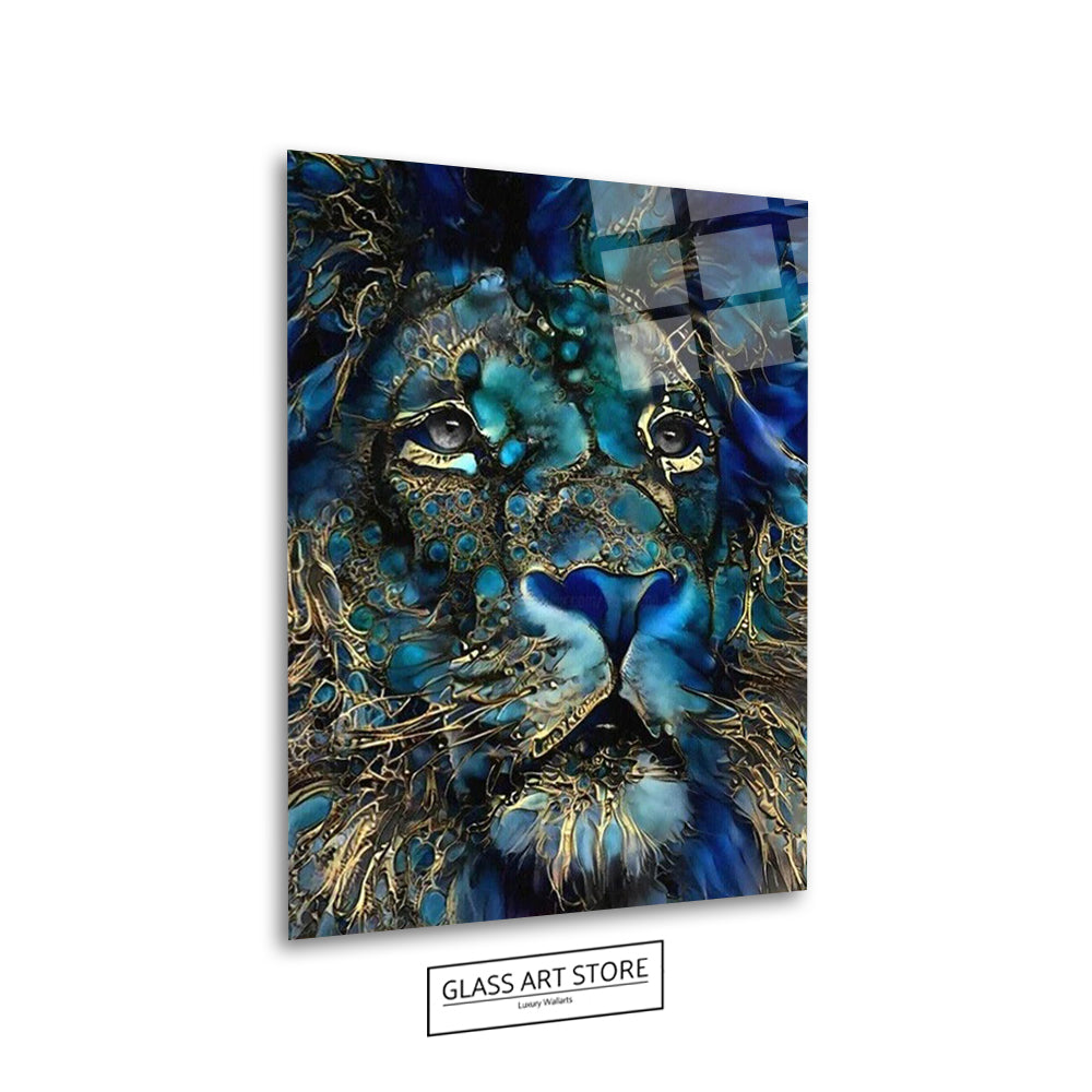 Abstract Lion Blue &amp; White - Glass Art Store